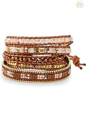 Handmade Vegan Boho Wrap Bracelet Adjustable Stone Beaded Stackable